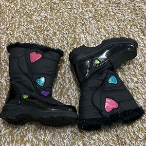 Totes Black Boots with Colorful Heart Accents